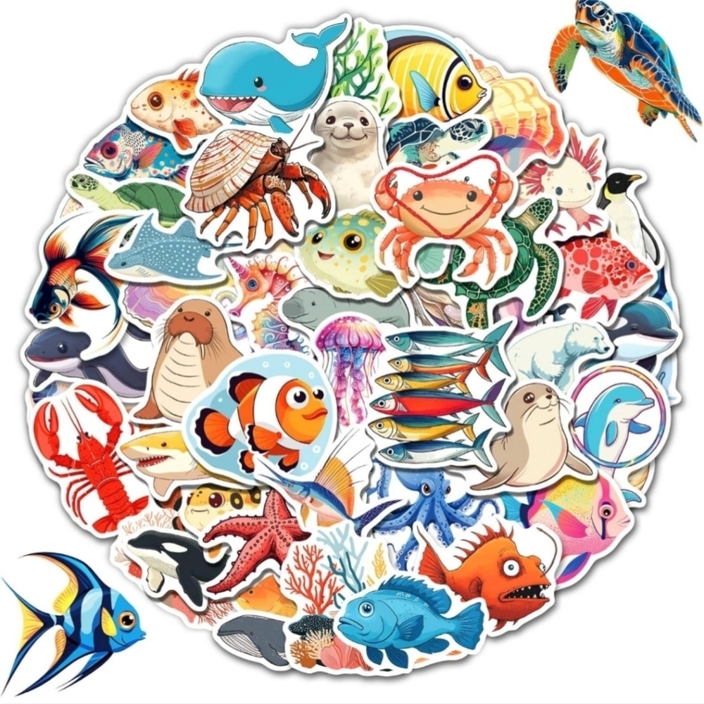 100 pc Cute Colorful Fish and Marine Life Sticker Set